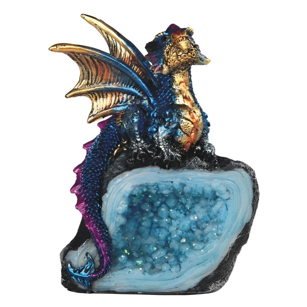 Dragon Figurine Statue Guarding Crystal Cave Polyresin Collectible Home Decor Sculpture Fantasy Dragon Gift for Birthday Housewarming Holiday Room Office Shelf Decor