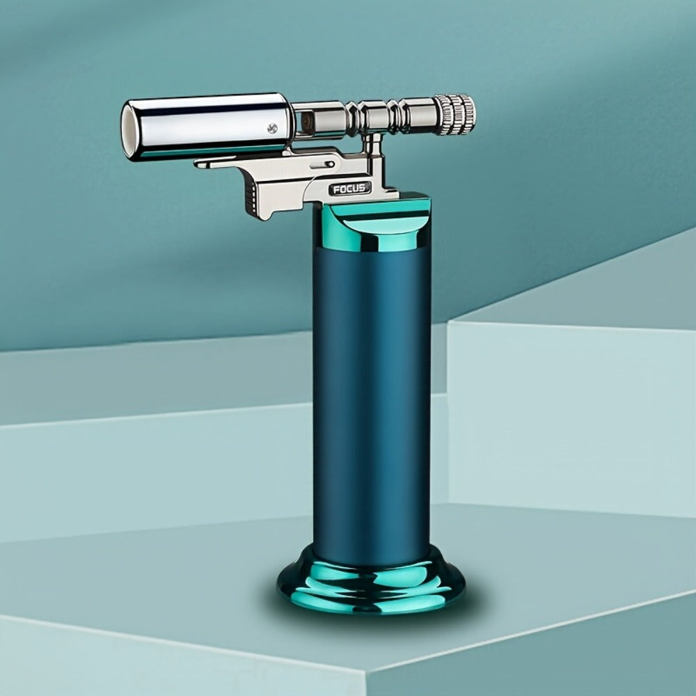 Refillable Torch Lighter Windproof, Adjustable Flame Culinary Kitchen Torch for Creme Brulee Searing BBQ Camping, Butane Refillable Direct Flame Torch Gun, Gas Not Included, Multiple Colors
