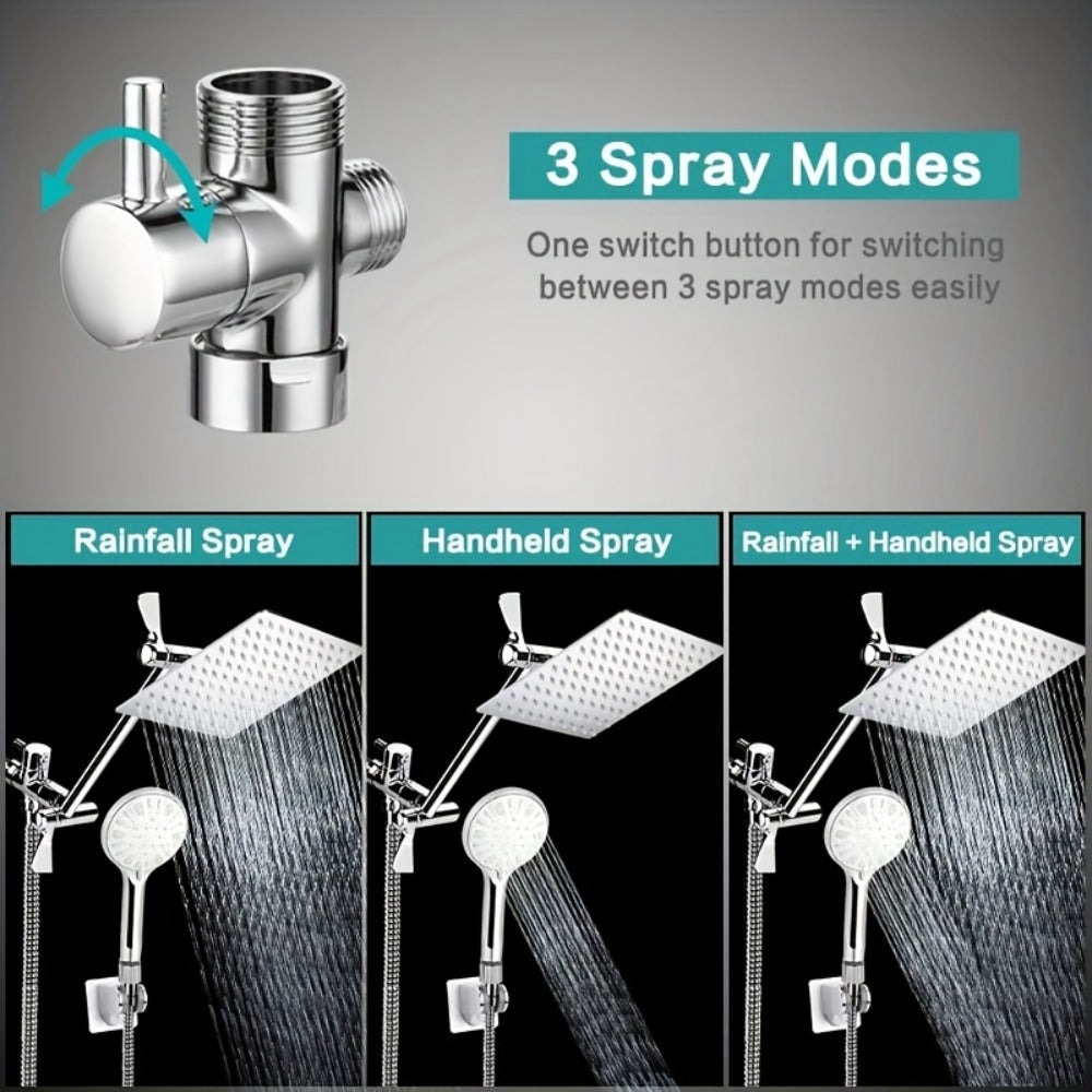 Rainfall Handheld Shower Combo 9-Setting ¨C High Pressure 11¡± Extension Arm Leak-Proof Wall Mount 8 10 12 Inch Chrome Black