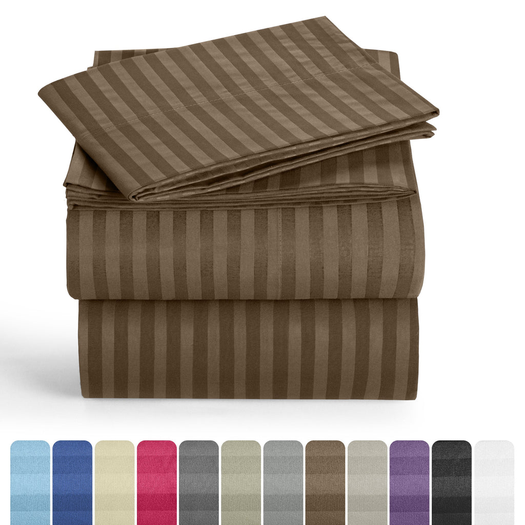 Bed Sheets Set 4/3 Piece Striped - Deep Pocket Fitted Sheet, Soft Breathable Cooling Microfiber Bedding with Pillowcases, Wrinkle Fade Stain Resistant, Hotel Luxury Quality for All Bed Sizes