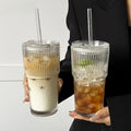 Vintage Striped Drinking Glasses with Glass Straws ¨C 19oz High Borosilicate Iced Coffee Cups Set for Juice, Smoothies & Parties, Thick & Durable Glassware Gift Set (2 or 4 Pack)