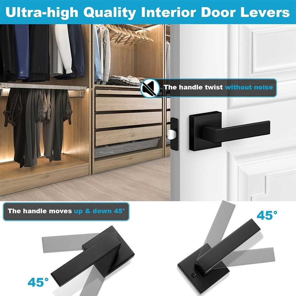 Matte Black Square Door Handle Set ¨C Interior Passage Door Knob for Hall & Closet, Heavy-Duty Left & Right Hand Compatible, Modern Hardware