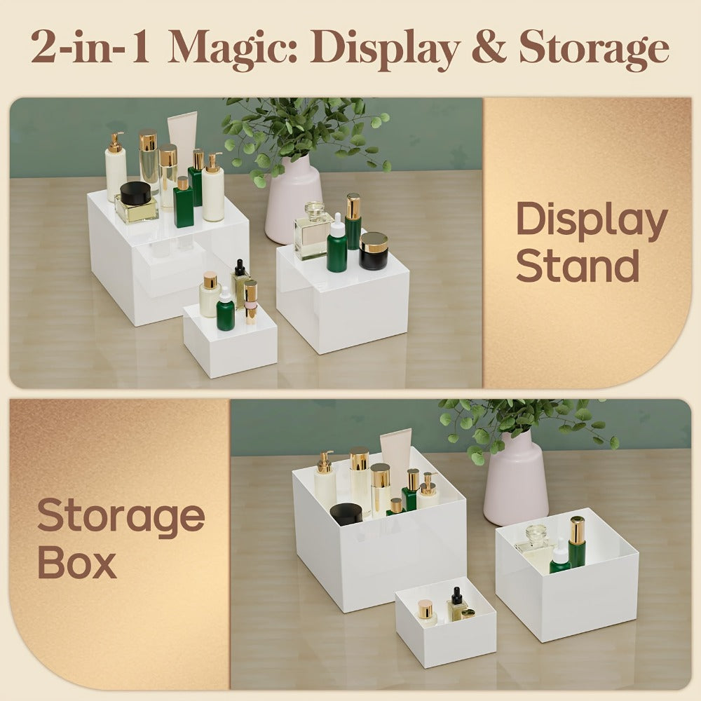 Buffet Risers Display Stand 6pcs - White Acrylic Food Risers for Buffet Table Party Catering Wedding Dessert Display Jewelry Collectibles Nesting Boxes Shelf Organizer