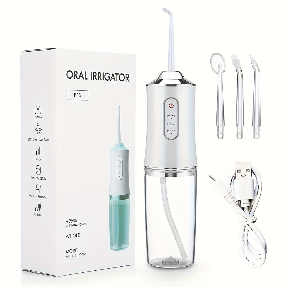 Cordless Oral Irrigator Water Flosser - 3-Mode Portable Electric Dental Cleaner with 4 Function Nozzles, Fully Automatic Oral Scrubber, Plaque Removal, USB Rechargeable, Travel-Friendly, Home Dental Care