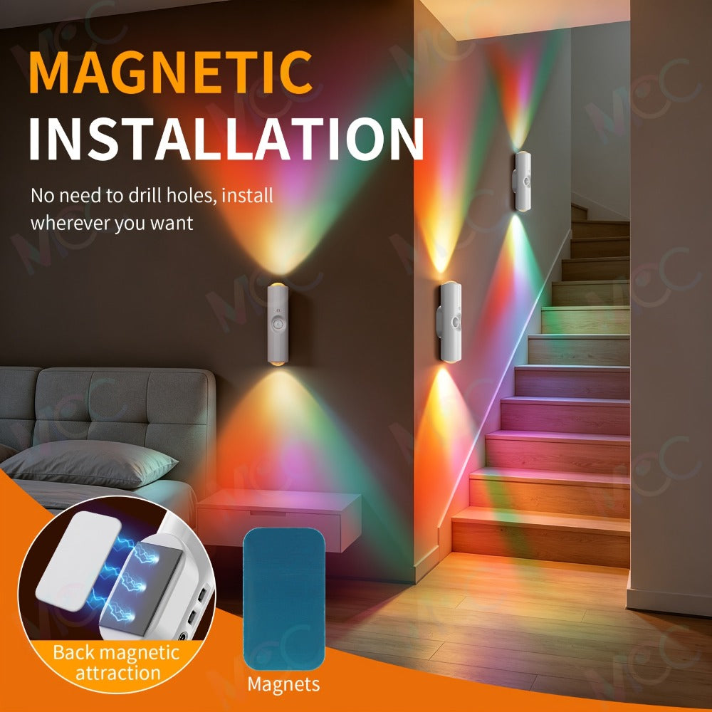 LED Magnetic Night Light Dual Voice & Motion Sensor ¨C 9 Colors Dimmable, 665mAh Battery, Drill-Free Magnetic Install for Hallway, Bedside & Storage Room Ambient Lighting