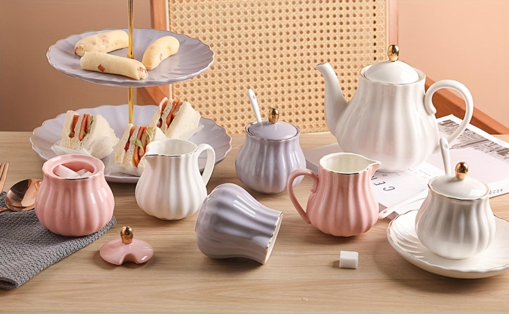 Porcelain Tea Set for 6 - 22 Piece British Royal Floral Service with Teapot, Cups & Saucers, Sugar Bowl, Cream Pitcher & Tea Strainer