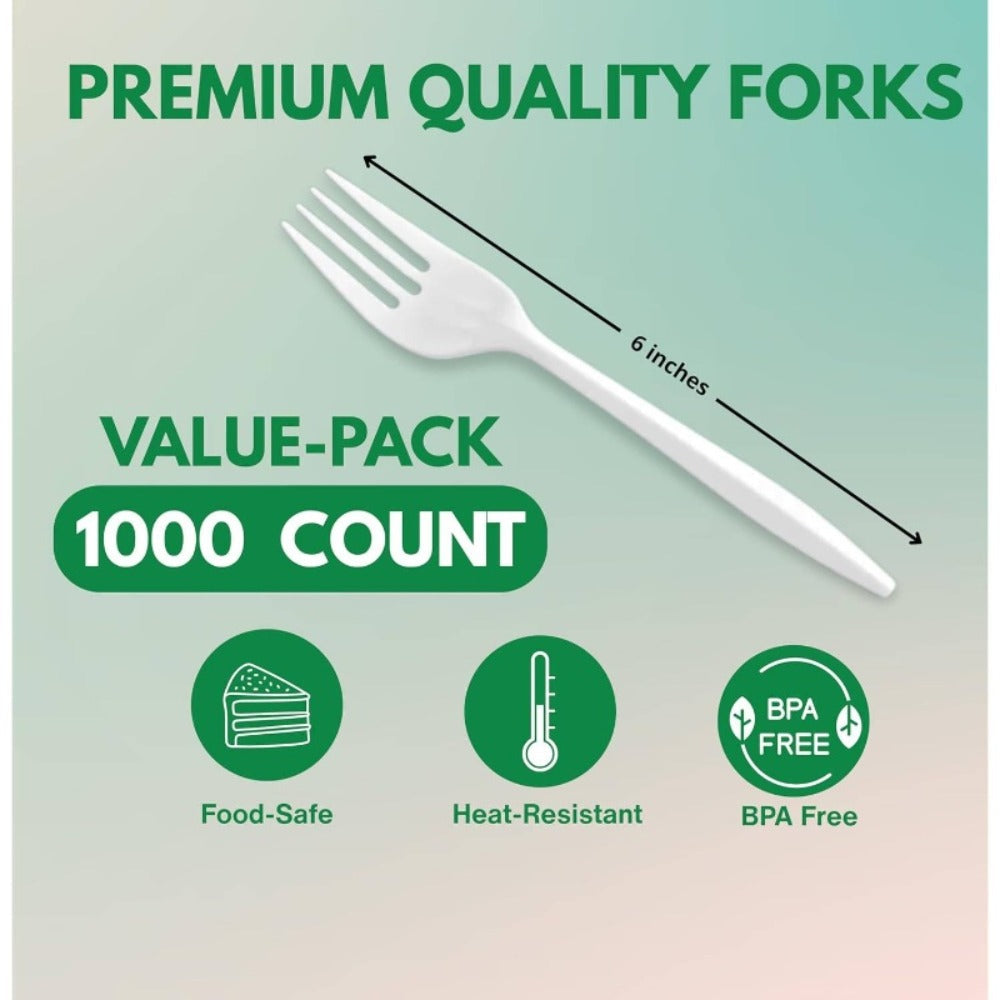 Disposable Plastic Forks 1000 Pack BPA-Free Medium Weight ¨C White Bulk Plastic Cutlery Set for Takeout, Meal Prep, Catering, Parties & Everyday Dining | Heat-Resistant, Durable & Food Safe