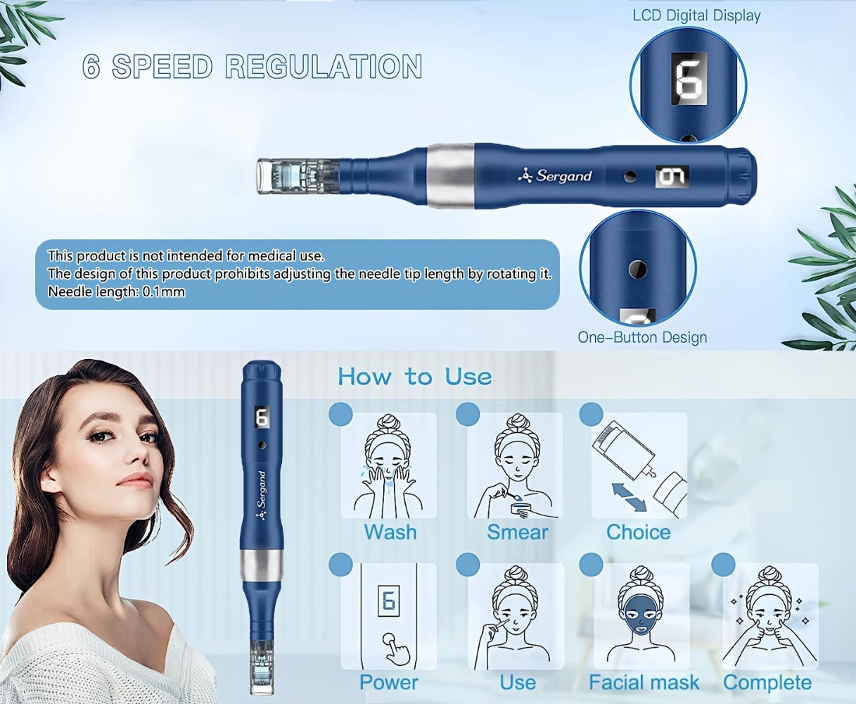 Electric Derma Pen Microneedling Device ¨C Professional 6-Speed Wireless Adjustable Dermapen with 20pcs Replacement Cartridges, Anti-Aging Skin Rejuvenation Microneedle Pen for Face & Body, Gift for Women