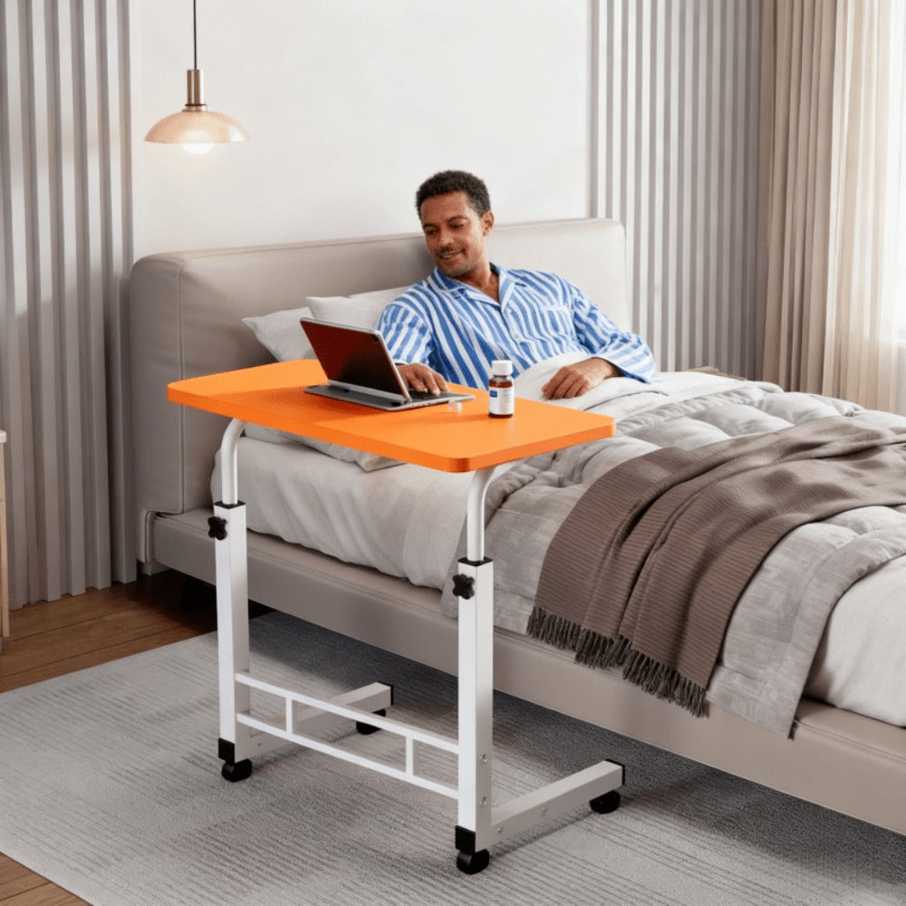 Adjustable Height Rolling Overbed Nursing Table 3-Layer Shelves Heavy Duty Bedside Tray for Elderly Patient Home Hospital Rehabilitation Care Laptop Desk 8 Colors Space Saving