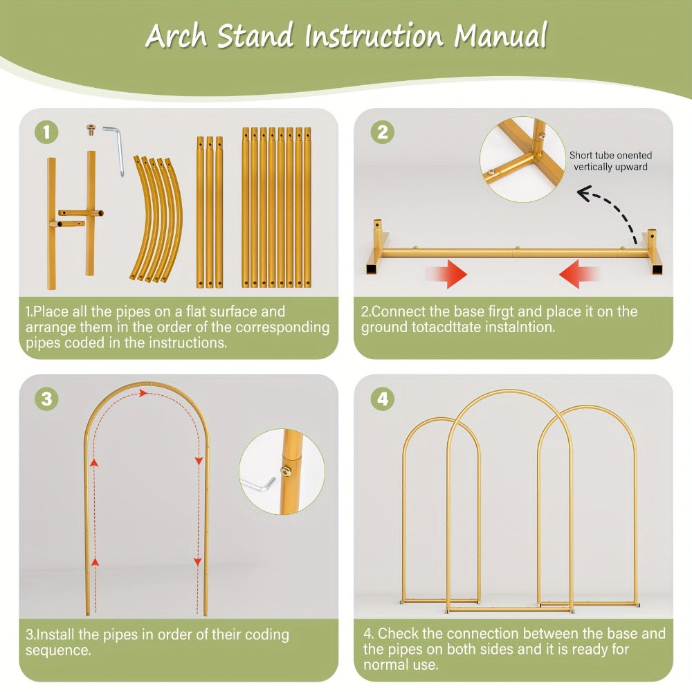 Metal Arch Backdrop Stand Set of 3 (7.2ft/6.6ft/6ft) + 7 Balloon Clips - Wedding Arch Frame for Birthday Party, Graduation, Ceremony, Thanksgiving & Halloween Decoration