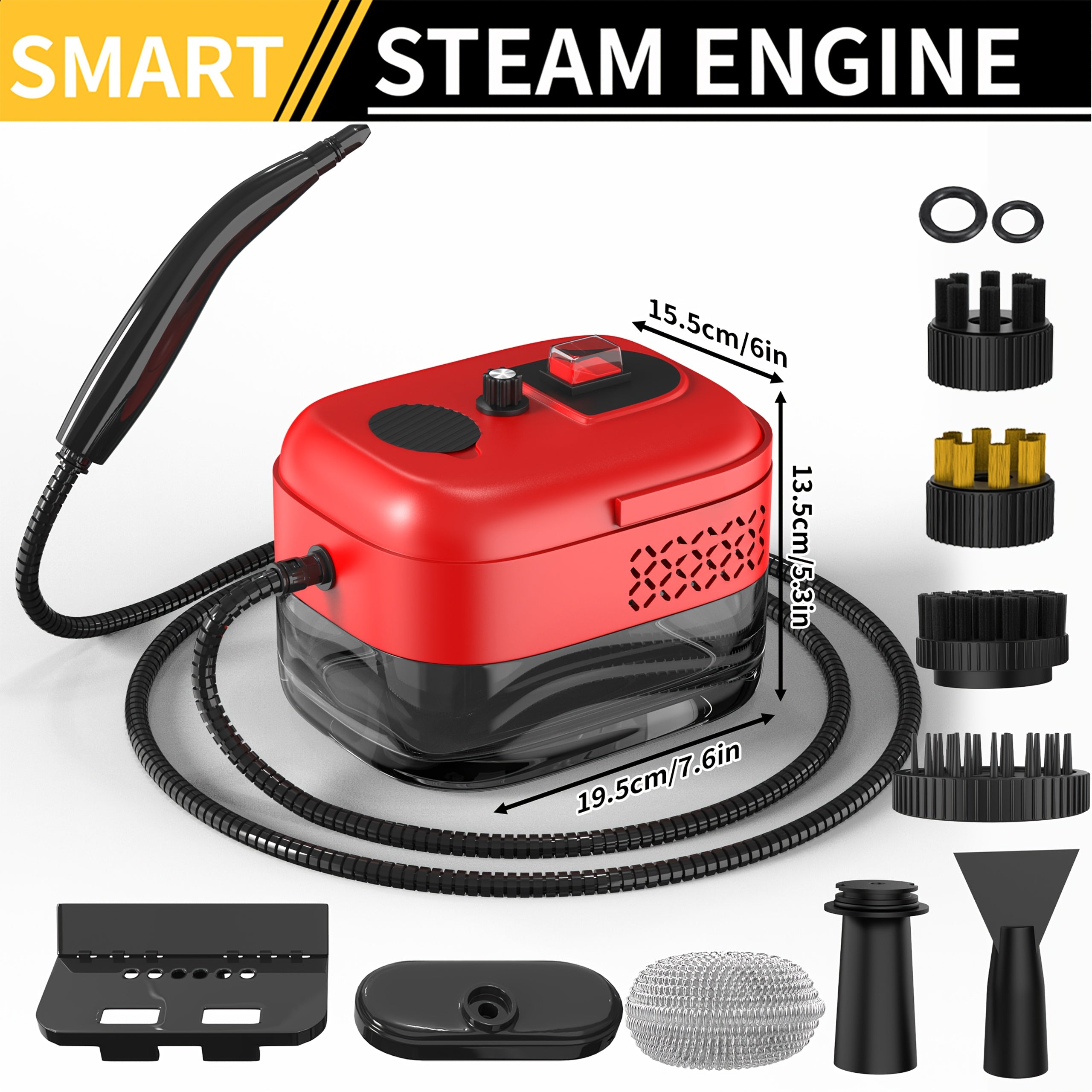 High Temperature Pressurized Steam Cleaner Handheld Portable Steam Cleaning Machine Set with Brush Heads & Glass Scraper - Multi-Surface for Kitchen, Bathroom, Furniture, Car & Tile Grout, Multiple Colors