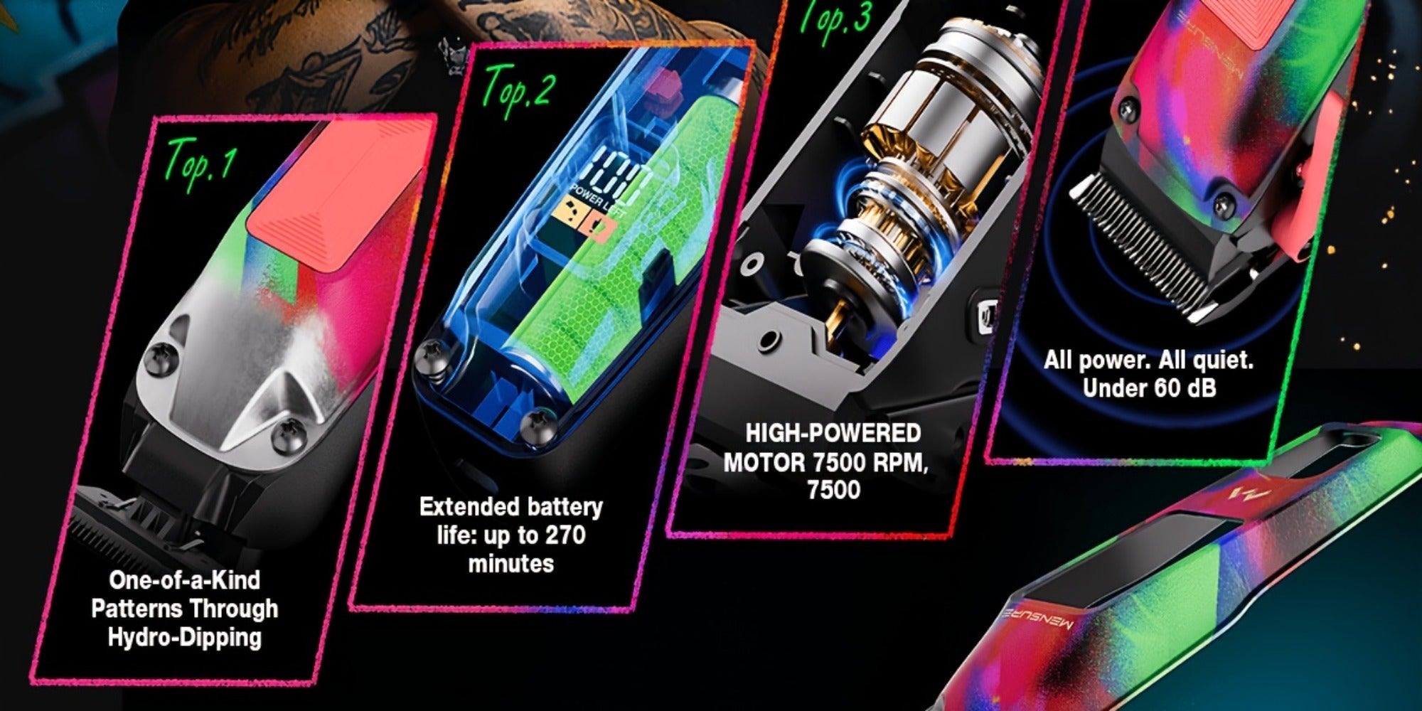 Professional Hair Clippers for Men ¨C 7500RPM Cordless Barber Clipper Kit with Graffiti Metal Body, Zero-Gapped Adjustable Blade, 10 Color Guide Combs & Storage Bag, Fade Clipper for Home & Salon Use