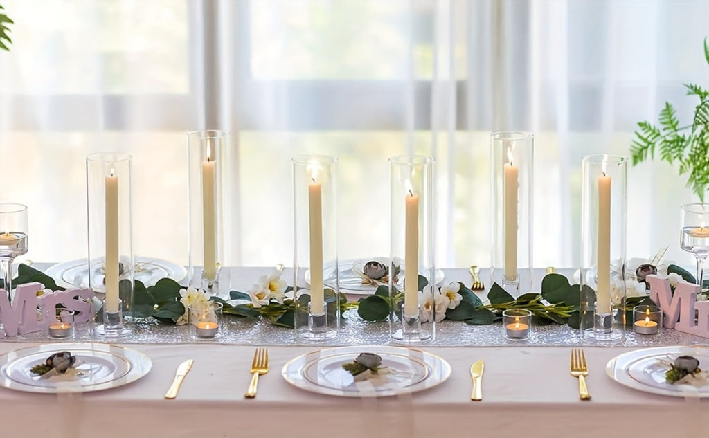 Hurricane Glass Candle Holders for Taper Candles | 11.8 Inch Tall Clear Cylinder Windproof Candlestick Stand for Wedding, Party, Christmas, Halloween & Home Decor - 2pcs / 10pcs Set