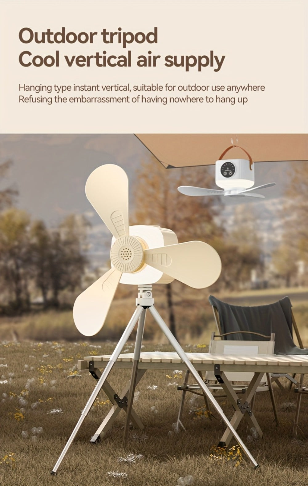 Portable Tent Fan with Remote Control USB Powered Hanging Hook Camping Fan with Triangular Stand Aromatherapy LED Light Emergency Survival Outdoor Fan