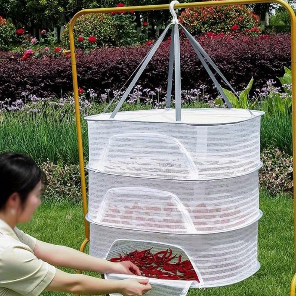 Mesh Drying Rack Foldable 2-3 Layer with Hooks & Zipper Closure ¡ª Hanging Herb Drying Net for Herbs, Fruits, Vegetables, Fish, Flowers & Clothes | Large Size