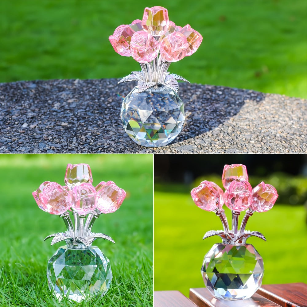 Artificial Rose Bouquet Crystal Eternal Fake Flowers - Colored Silk Roses for Valentine's Day, Mother's Day, Anniversary, Christmas & Wedding | Decorative Faux Rose Gift in Red, Pink & Blue