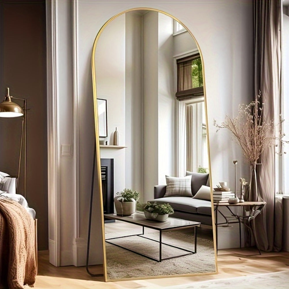 Full Length Mirror Arched Floor Mirror with Stand - Freestanding & Wall Mount Full Body Mirror for Bedroom, Living Room & Cloakroom, Available in 59¡±x18¡±, 64¡±x21¡±, 68¡±x26¡±, Elegant Home Decor