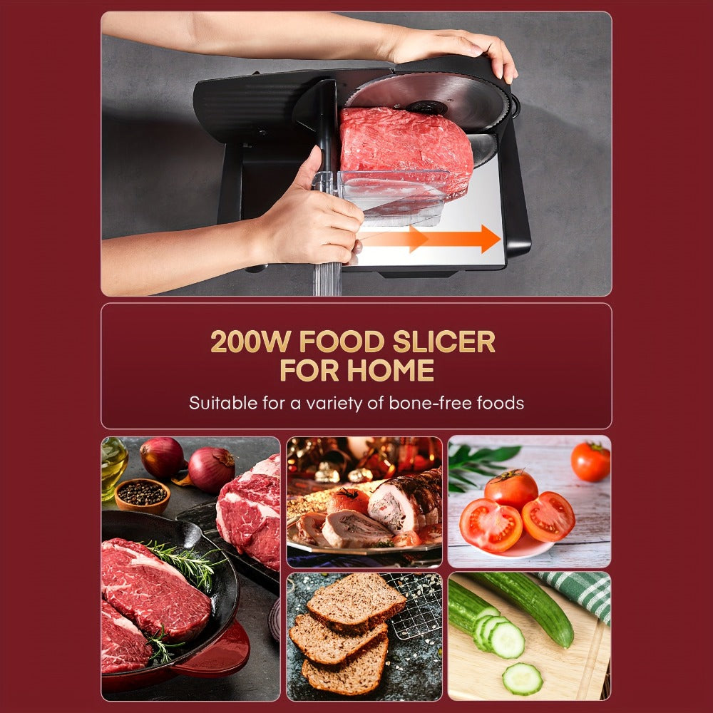 Electric Meat Slicer 200W Deli Food Slicer with Two 7.5¡± Removable Stainless Steel Blades 0-15mm Thickness Control Cut Meat Ham Bread Cheese Fruit for Home Use