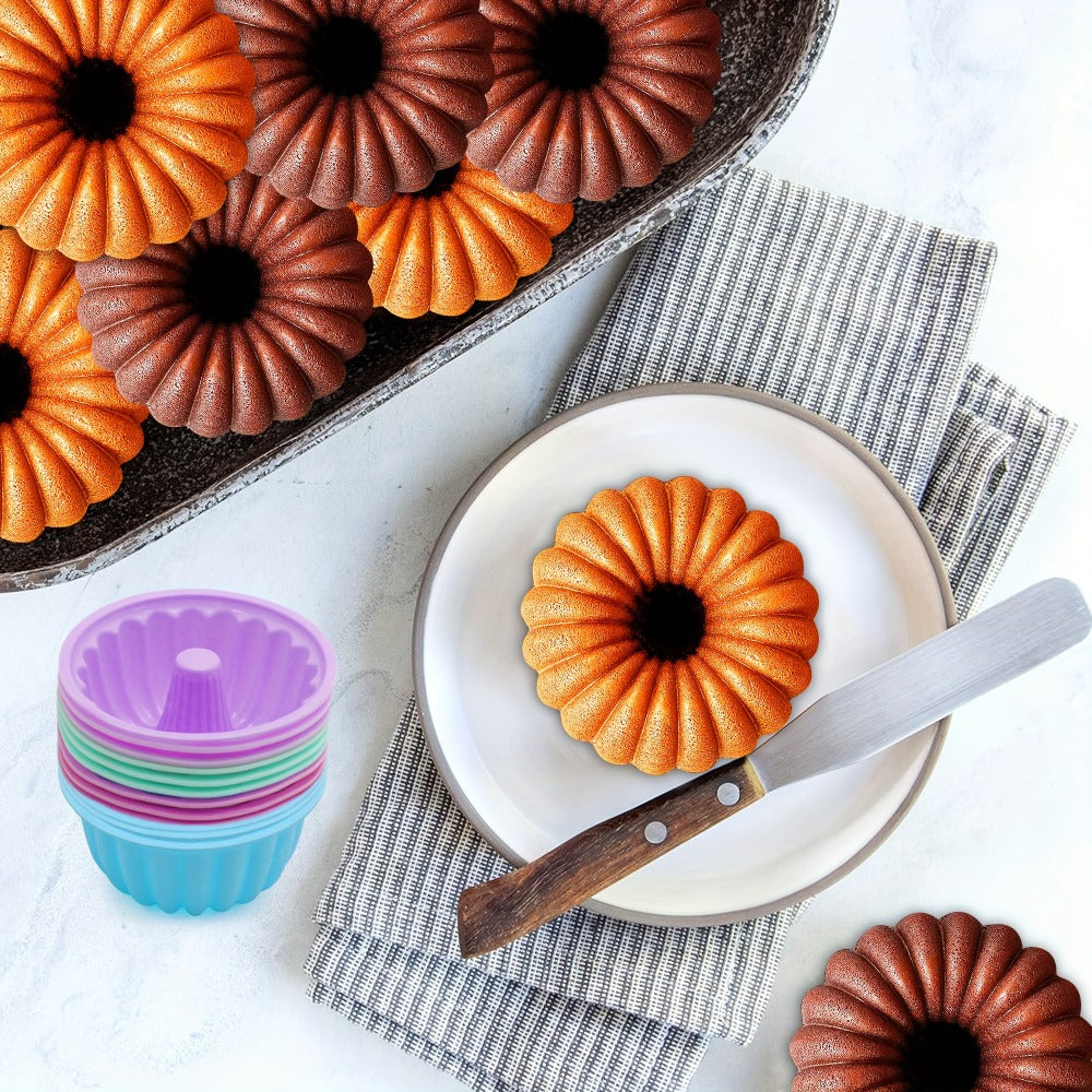 Silicone Donut Mold 48pcs, Nonstick Silicone Baking Cups with 4 Shapes (Thread, Woven, Pumpkin, Flower), Muffin Jello Bagel Pan, Oven Microwave Dishwasher Safe Silicone Baking Molds for Donuts and Cupcakes