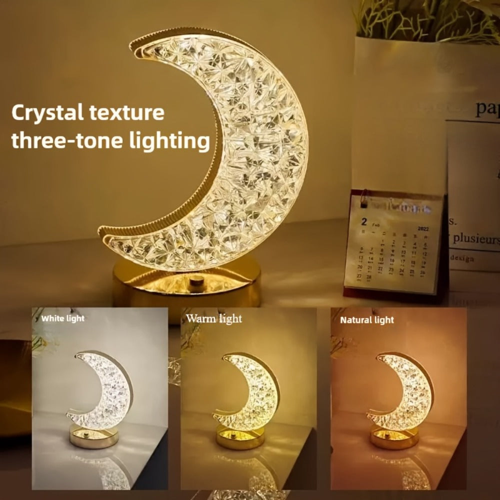 Crystal Touch Table Lamp Rechargeable ¨C Moon & Star Dimmable LED Night Light with 3-Color Modes for Bedroom, Living Room & Christmas Decoration