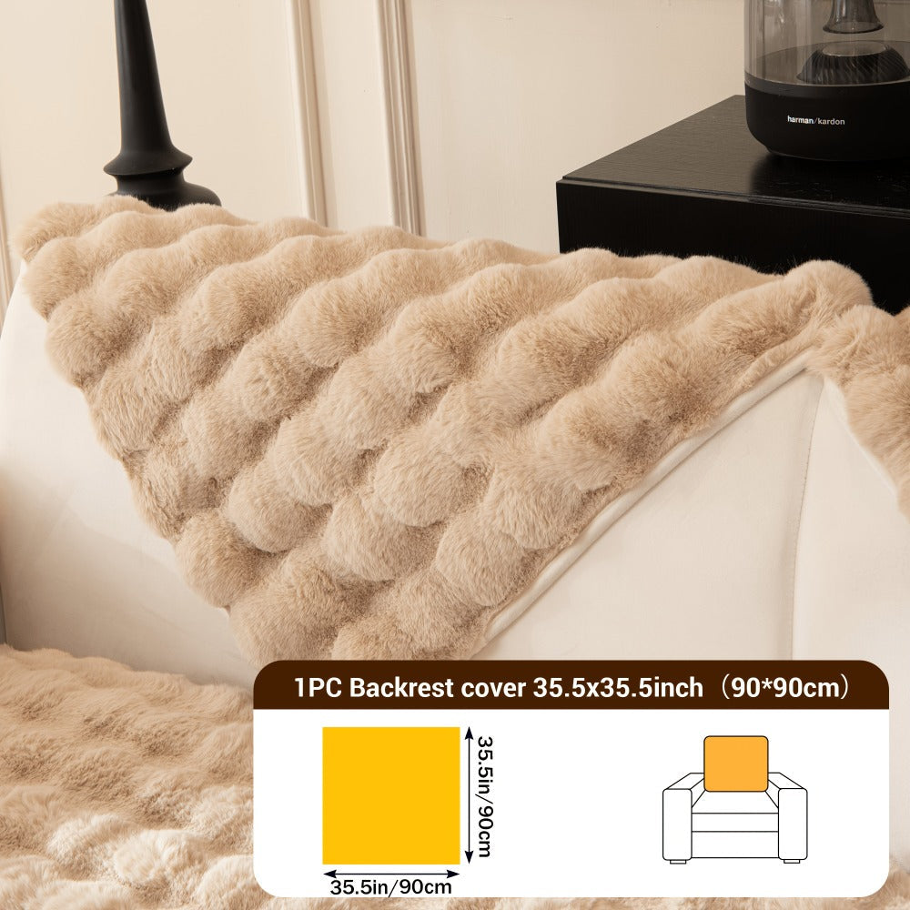 Bubble Soft Faux Rabbit Fur Sofa Cover - Non-Slip Silicone Backing Stretchable Slipcover Pet Friendly Machine Washable for Living Room Bedroom Dorm, 4 Colors Multiple Sizes