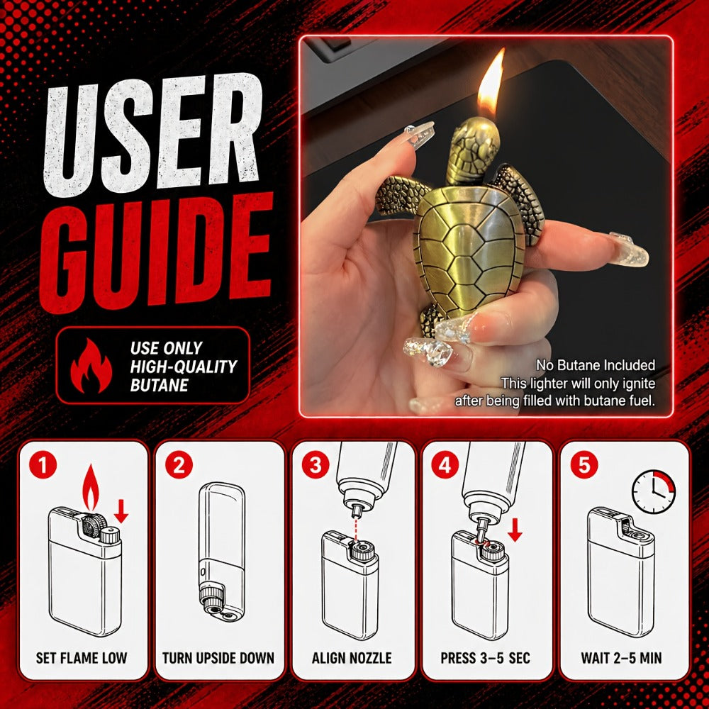 Turtle Lighter Refillable Soft Flame - Creative Novelty Butane Lighter with Adjustable Flame, Aluminum Alloy Shell, Desktop Portable Design, Cool Gift for Men, Birthday Holiday Gift, Golden & Bronze