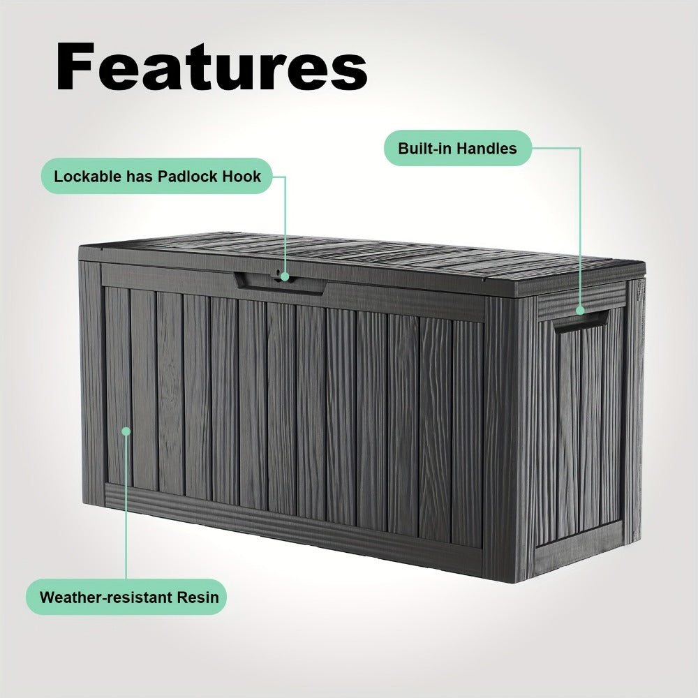 Large Resin Deck Box Lockable Outdoor Storage 80/100 Gallon ¨C 345L UV Protected Weatherproof Patio Storage Box | Sit-On Lid Deck Storage Chest for Pool Accessories, Garden Tools & Outdoor Gear