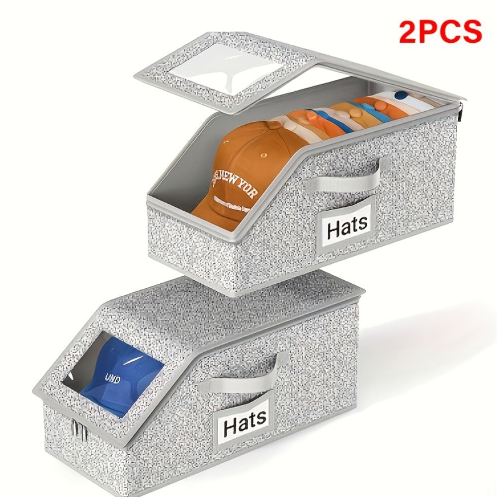 Baseball Cap Storage Box 2 Pack ¨C Foldable Stackable Zippered Hat Organizer, Large Capacity Dustproof Closet Storage for Caps, Hats & Clothes, Durable Fabric