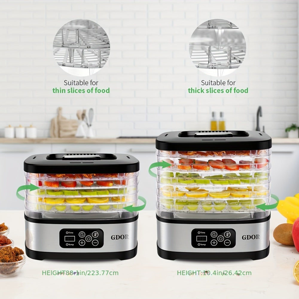 Food Dehydrator Machine 5-Tray with 72H Timer & LED Display ¨C Adjustable Temperature Control, BPA-Free, Includes Mesh Screen, Fruit Roll Sheet & Recipes, for Jerky, Fruit, Veggie, Herb & Dog Treats