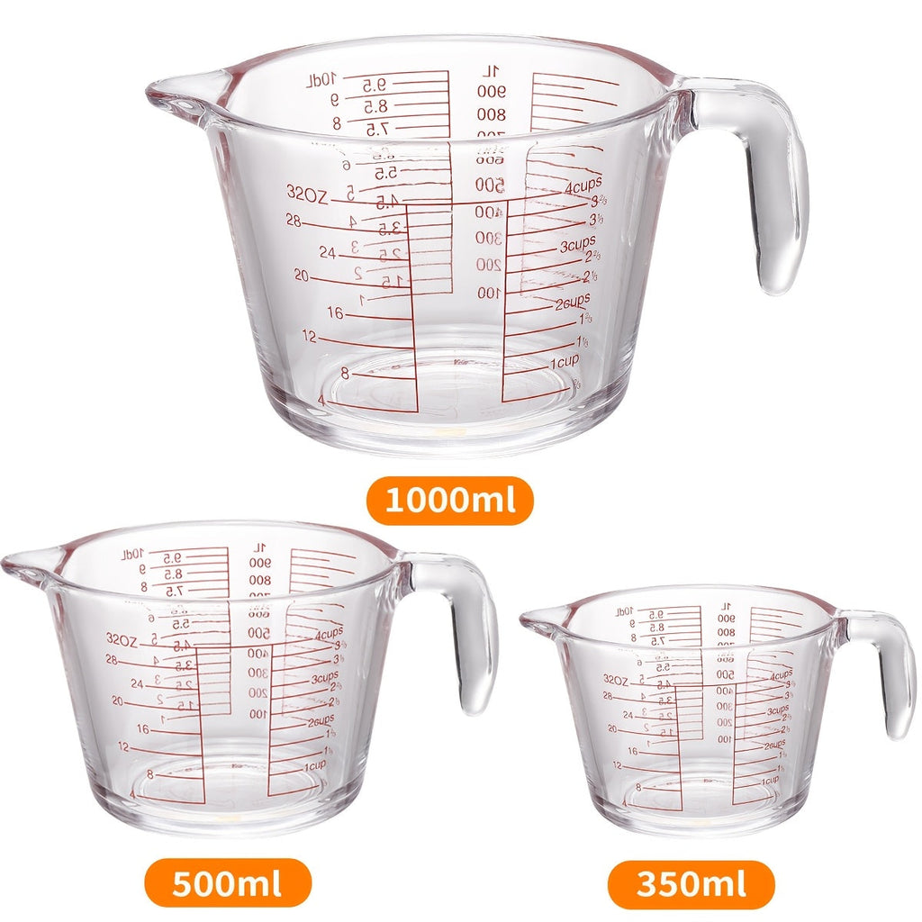 Glass Measuring Cups Set ¨C Food Grade Borosilicate Measuring Cup with Handle & Spout, Microwave & Oven Safe, for Home Baking, Cooking & Kitchen Use, Available in 10oz, 17oz, 34oz & 3-Piece Set