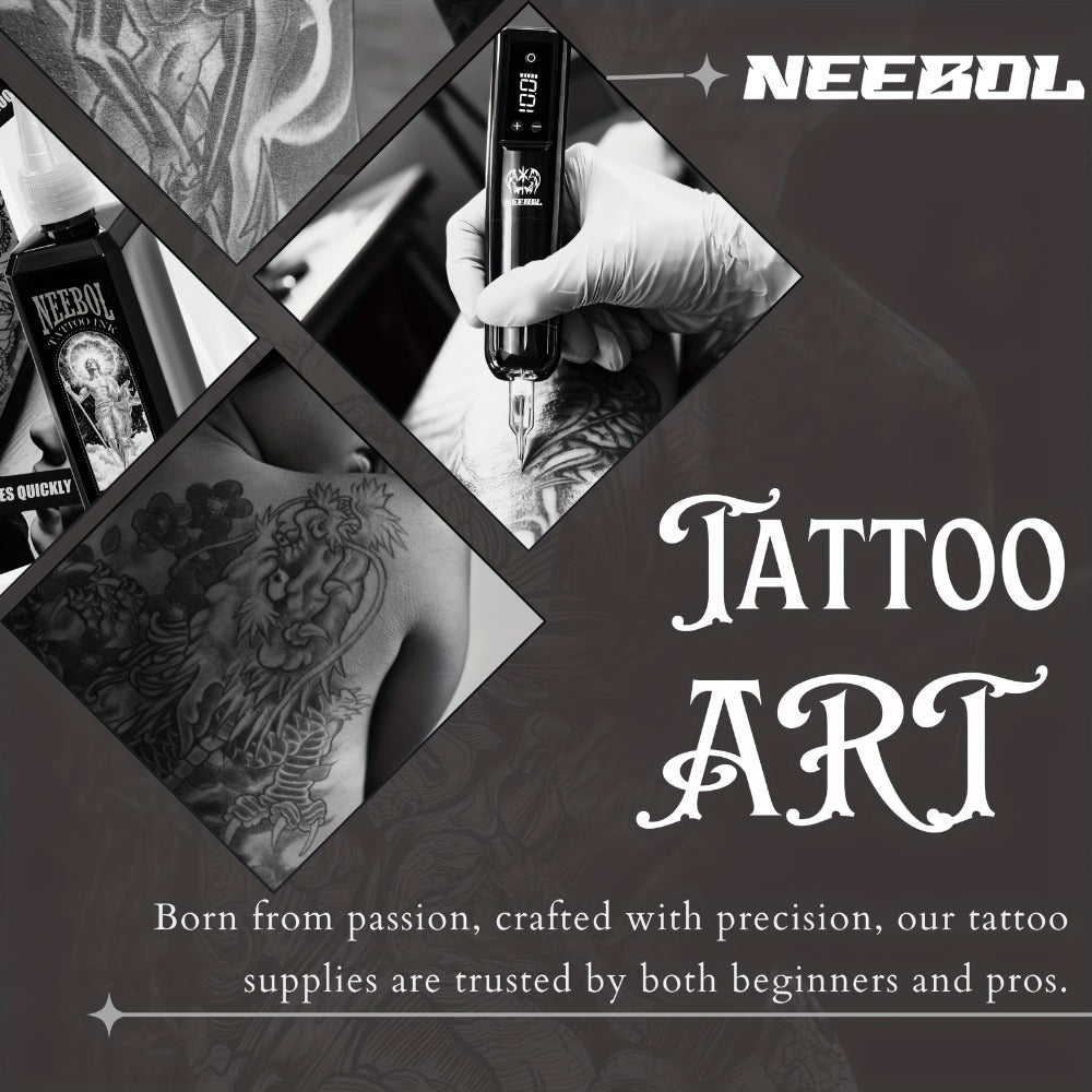 Wireless Tattoo Gun Kit ¨C Neebol Cordless Rotary Tattoo Machine with 2000mAh Battery, 10 Cartridge Needles, 7 Inks, Green Soap & Tattoo Supplies ¨C Portable Beginner & Artist Set
