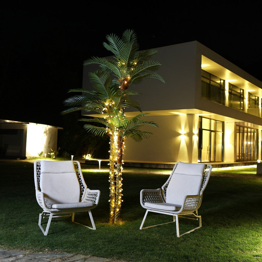 Artificial Palm Tree Outdoor 8FT & 10FT ¨C Large UV Resistant Faux Tropical Palm Plant with Cement Base, Realistic Fake Golden Cane Palm for Patio, Poolside, Balcony & Indoor Home Office Decor