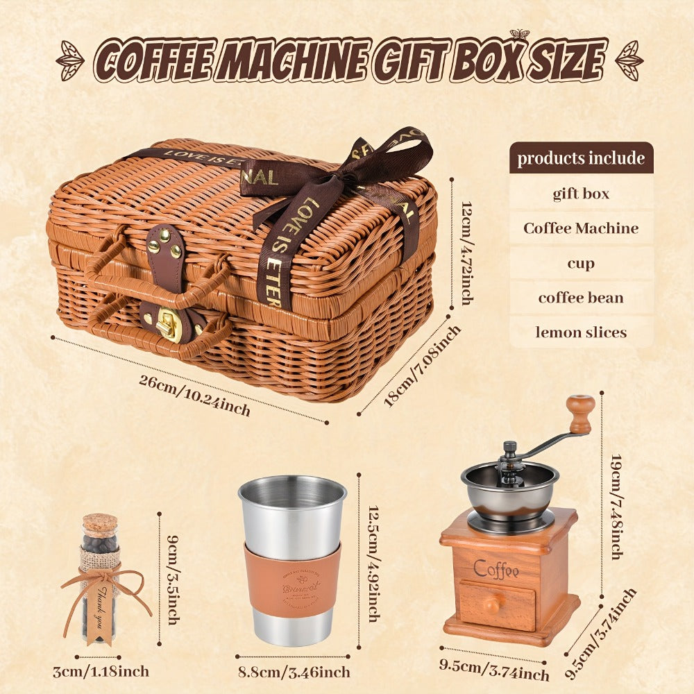 Manual Coffee Grinder Hand Grinder with 304 Stainless Steel Burr, Portable Square Coffee Mill for Travel, Camping, Office & Food Truck, Vintage & Brown Pipe Style, Perfect Coffee Gift Set