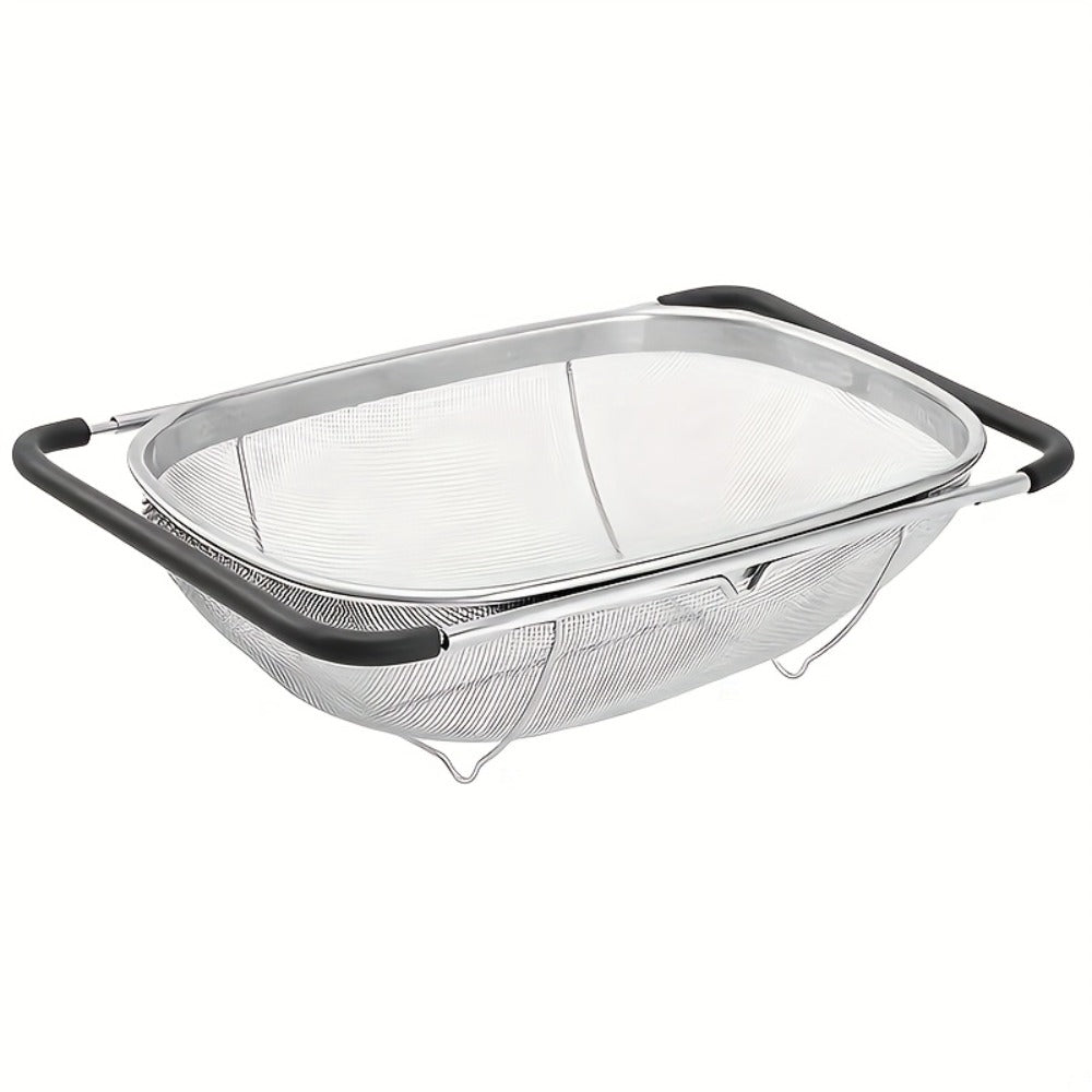 Stainless Steel Colander Expandable Fine Mesh Drain Basket Strainer for Vegetables Fruits Pasta Rice Kitchen Sink Washing Bowl Food Strainer