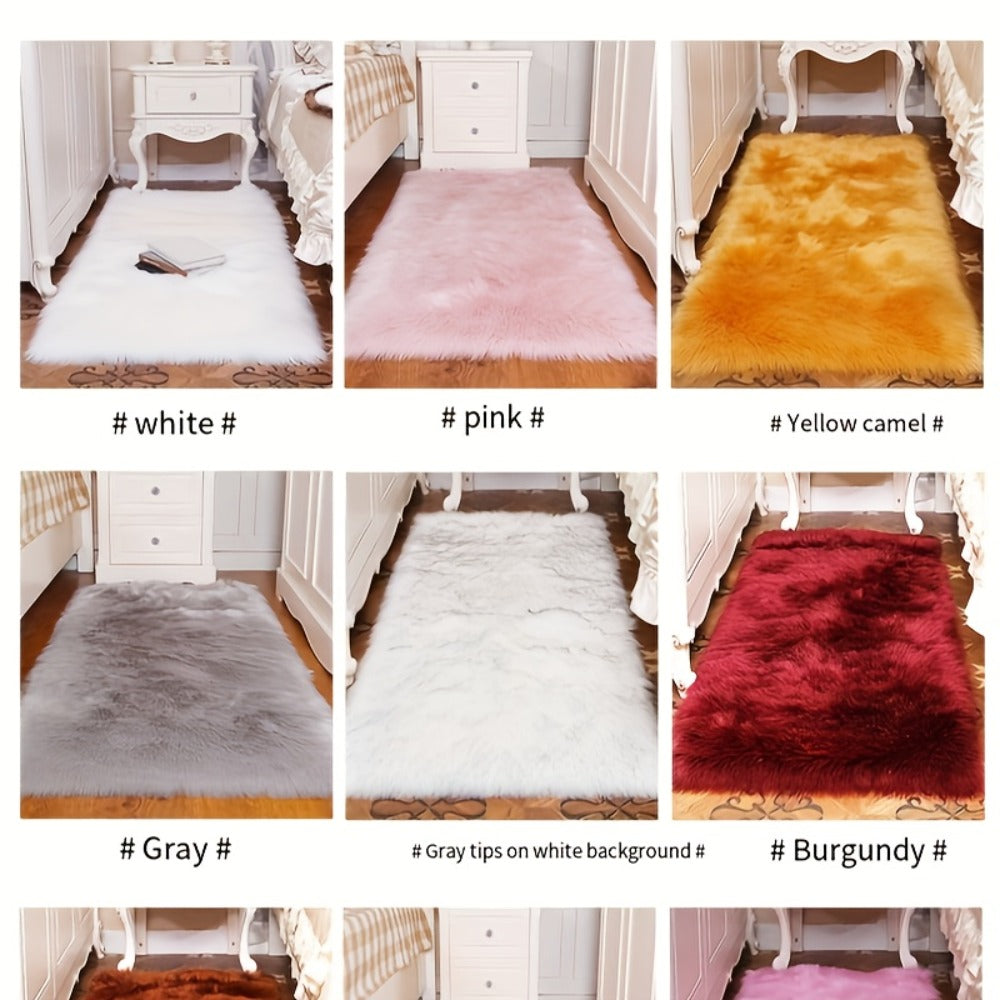 Plush Imitation Wool Area Rug Soft Bedroom Floor Mat Living Room Carpet Bay Window Blanket Non-Slip Home Decor