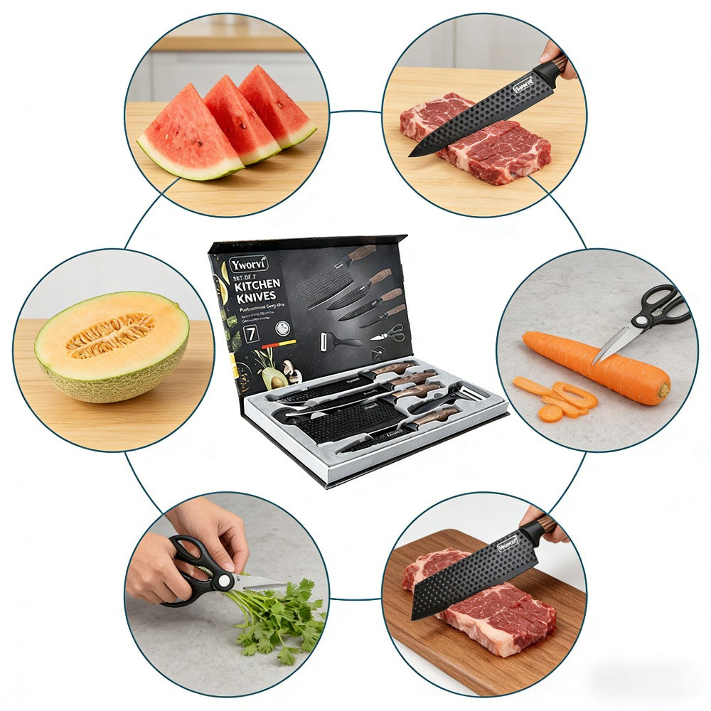 Kitchen Knife Set with Sharpener & Poultry Shears | Stainless Steel Chef Knives, Non-Slip Ergonomic Handle, Dishwasher Safe, Professional Cooking Utensils, 3-Piece or 7-Piece