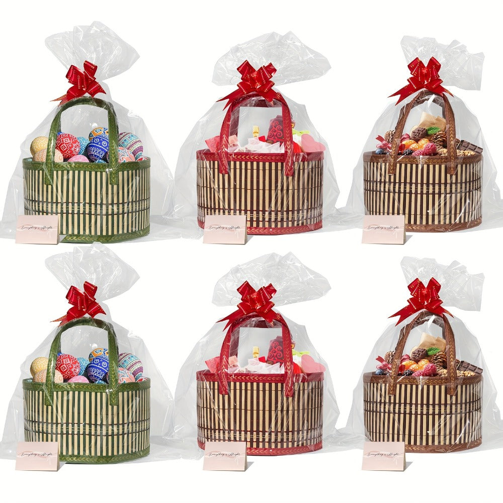 Bamboo Storage Baskets 6-Pack | Gift Wrap Organizer, Easter Egg Basket, Picnic Camping Basket, Craft Sewing Storage, Wedding Favor Box, Flower Girl Basket, Christmas Thanksgiving Holiday Basket Set