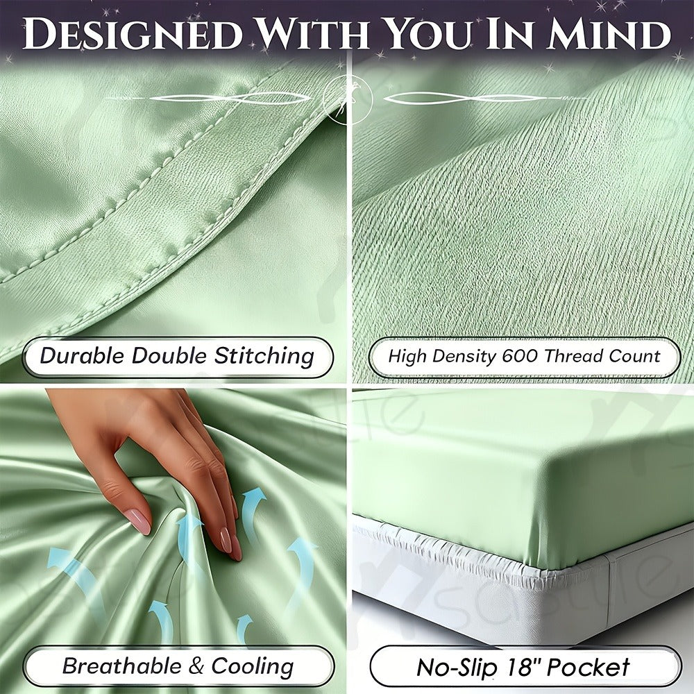 Fitted Sheet Bamboo Blend Deep Pocket Breathable Bed Sheet Set with Pillowcase