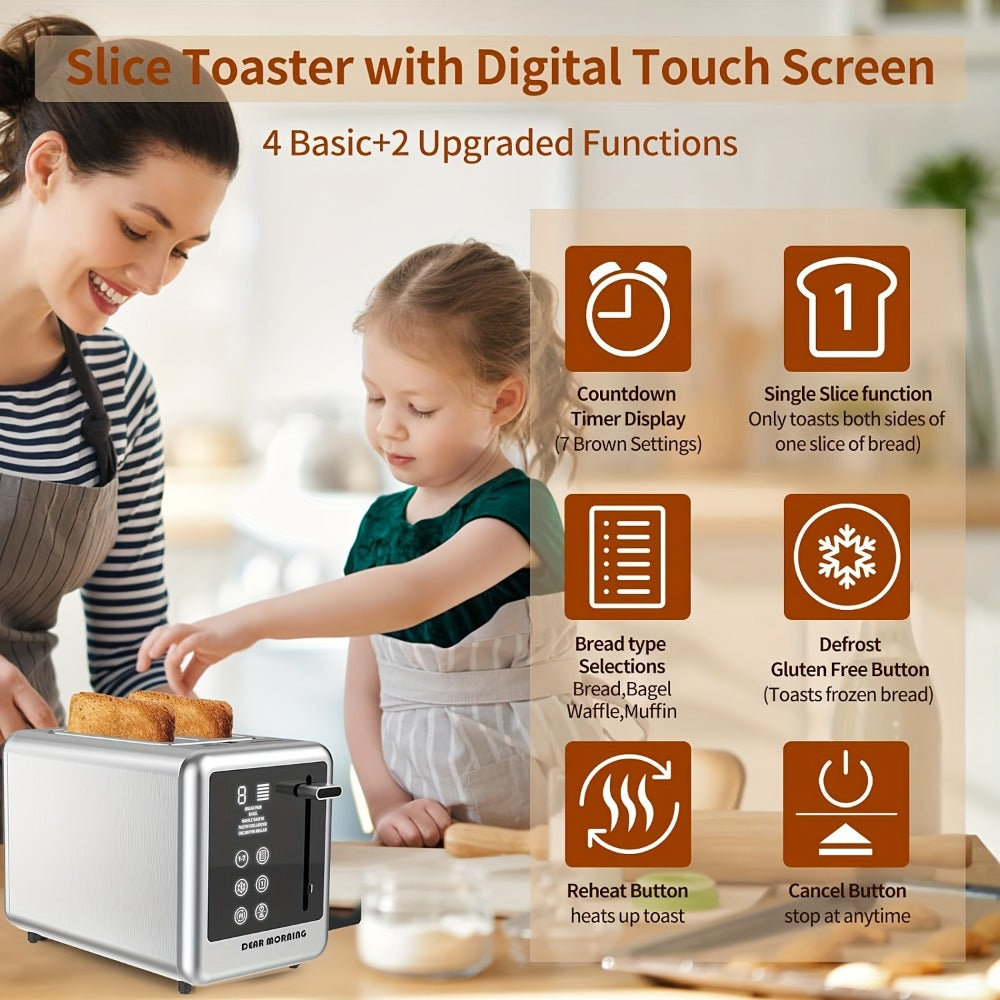 Stainless Steel Toaster 2-Slice Smart Touch Screen ¨C 5 Bread Selections, 7 Shade Settings, Bagel/Defrost/Cancel/Reheat, 1.5¡± Wide Slot, Removable Crumb Tray