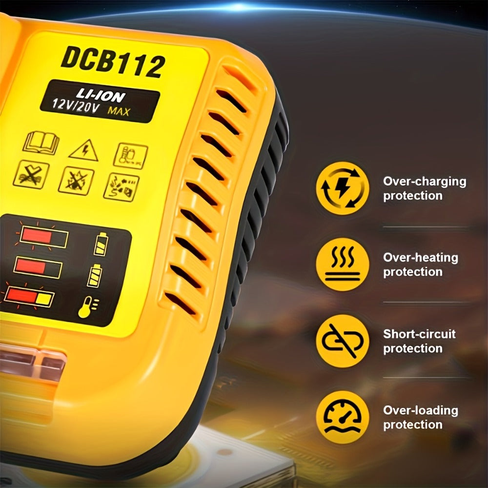 Fast Battery Charger for DeWalt 12V 20V 60V MAX Compatible with DCB120 DCB126 DCB200 DCB201 DCB208 DCB606 DCB609 DCB612 Rapid Charger for DeWalt Cordless Power Tool Batteries