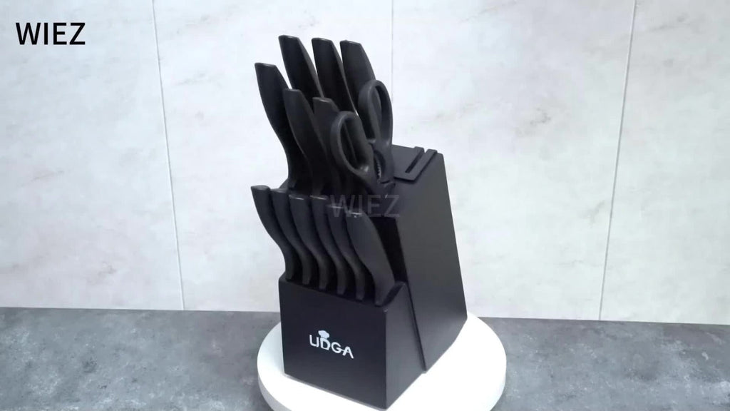 Stainless Steel Kitchen Knife Set Chef Knife Damascus Black Knife Block
