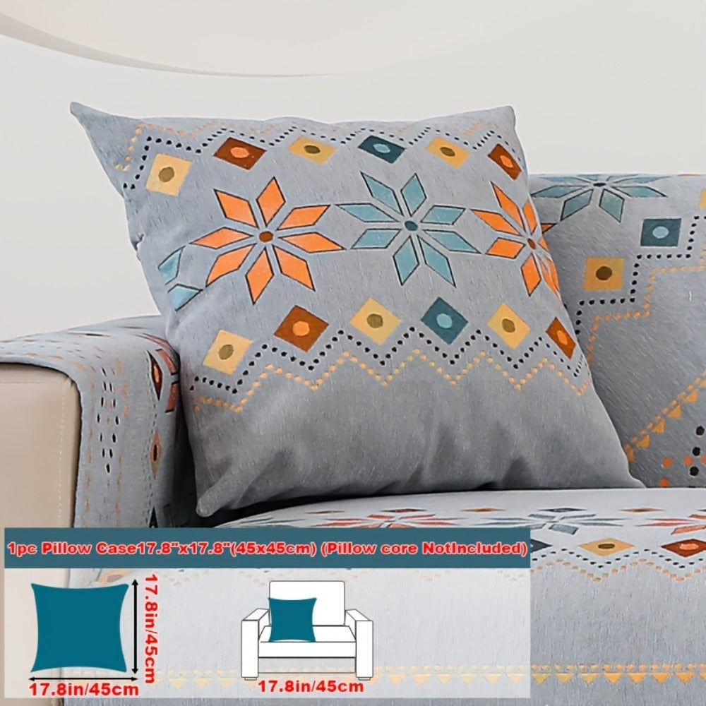 Chenille Sofa Cover Bohemian Style Jacquard Knit Anti-Slip Pet Friendly All Season Sofa Mat Protector - Single 2 3 4 Seater Armrest Backrest Pillow Case Grey White Yellow