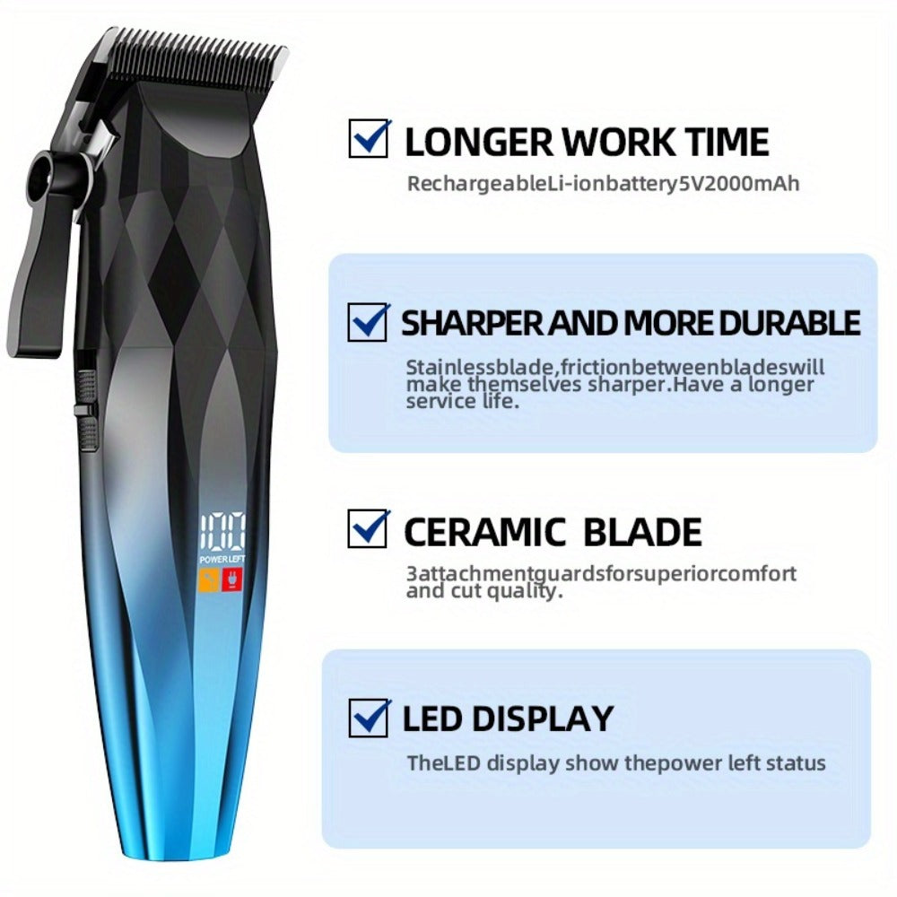 Hair Clipper for Men Professional Electric Trimmer | 7000RPM Motor | Ceramic Blade | 8 Guide Combs | 2000mAh LED Battery | Cordless USB Rechargeable | Fade Buzz Cut Home Barber Kit