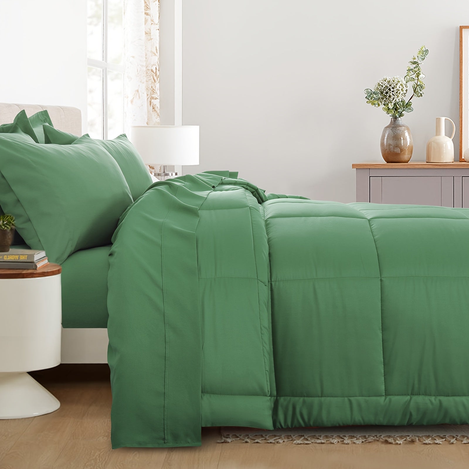 7 Piece Comforter Set Luxury Soft Fluffy Bedding All Season Bed in a Bag with Comforter Fitted Sheet Flat Sheet Pillowcases Hypoallergenic Breathable Easy Care Queen King Twin XL Full