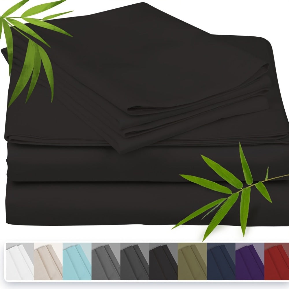 Bamboo Cooling Bed Sheet Set 3 Piece 100% Bamboo Fiber Fitted Sheet with Pillowcases - Deep Pocket Breathable Cool Sheets for Hot Sleepers Twin Full Queen King Cal King Olive Black Navy Beige Gray