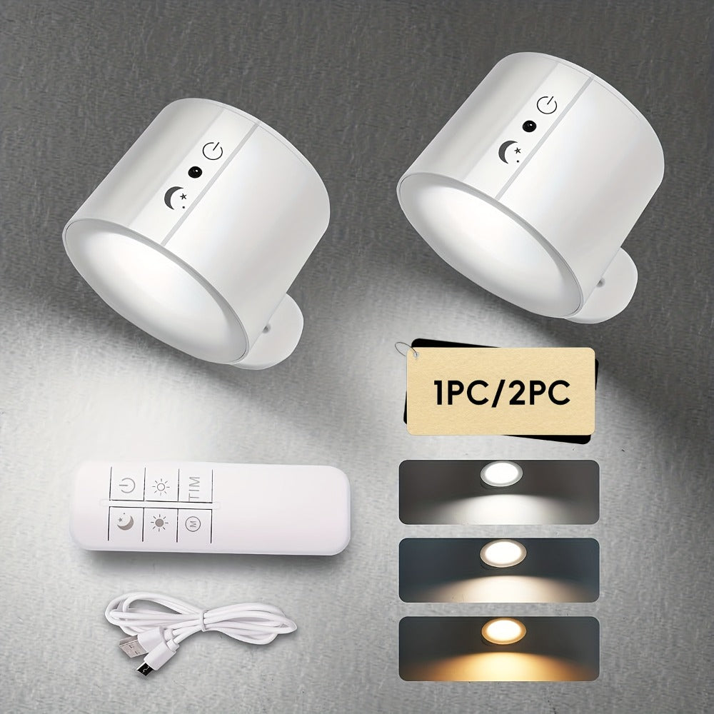 Rechargeable Wall Sconce LED Reading Light - GVTCO Magnetic 360¡ã Rotation Wall Lamp with Remote Control, 3 Color Temperatures, Dimmable, 1200mAh Battery, USB-C Charging for Bedroom, Bedside & Hallway
