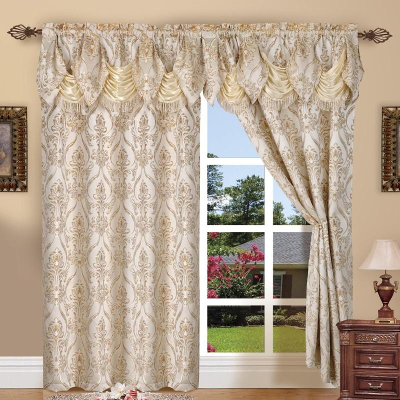Jacquard Curtain Panels 2-Piece Set 54x84 Inch with Attached Waterfall Valance - Rod Pocket Room Darkening Luxury Window Curtains, Machine Washable, 9 Colors for Living Room Bedroom & Home Office