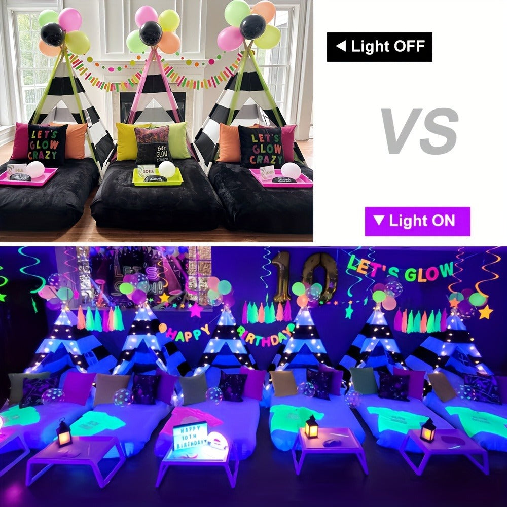 UV Black Light Bars & Strips 8-Piece Set ¨C 385-400nm USB Powered 5V LED Blacklight for Glow Party, Halloween, Neon Party, Body Paint & Fluorescent Art (4x32cm + 4x250cm)