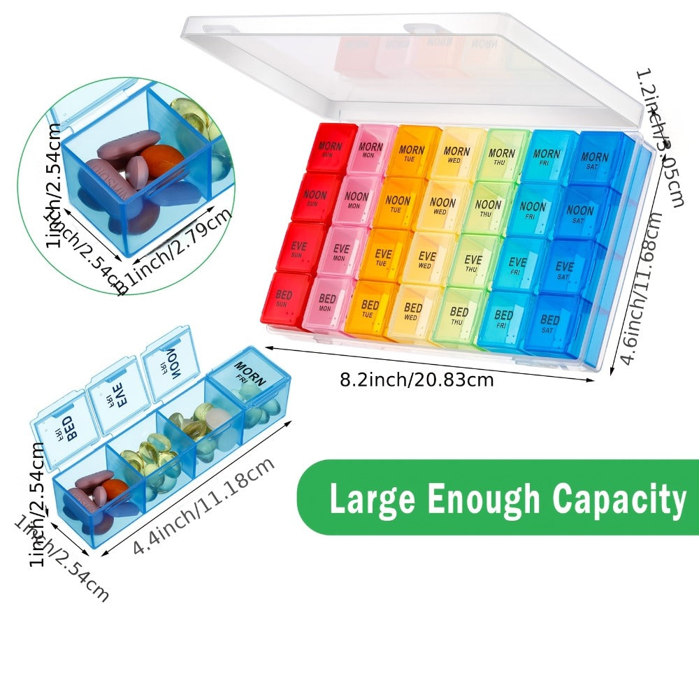Pill Organizer Monthly 4 Pack XL Large 7-Day Weekly Pill Box with 4 Compartments Per Day AM PM Noon Night Moisture Resistant Medicine Case for 4 Weeks