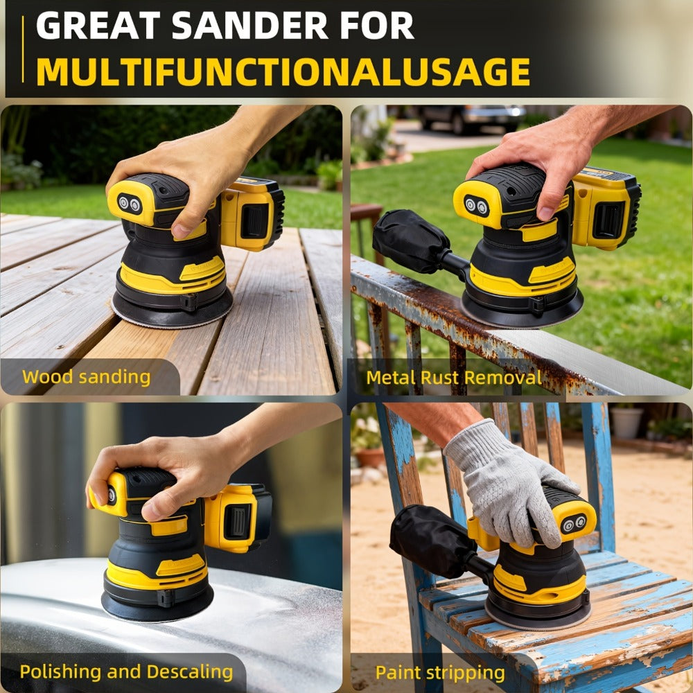 Cordless Orbital Sander Compatible with DeWalt DCB Battery ¨C 5-Inch Brushless Motor Variable Speed Palm Sander with 30pcs Sandpapers & Dust Collection Bag for Woodworking